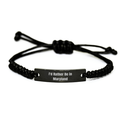Maryland Gifts, 'I'd Rather Be In Maryland' Rope Bracelet for Graduation, Adjustable Black Stainless Steel with Interlaced Rope, Gifts from Family to Friends, Unique Gift Ideas for Men and Women - Victory Thru Vision 