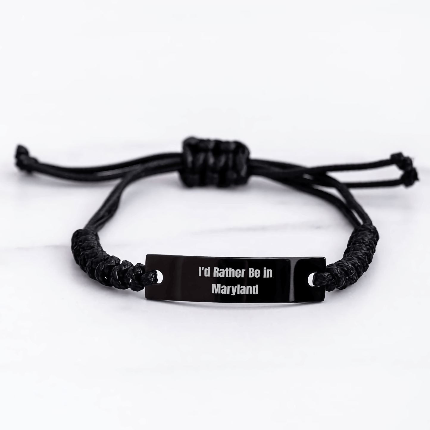 Maryland Gifts, 'I'd Rather Be In Maryland' Rope Bracelet for Graduation, Adjustable Black Stainless Steel with Interlaced Rope, Gifts from Family to Friends, Unique Gift Ideas for Men and Women - Victory Thru Vision 