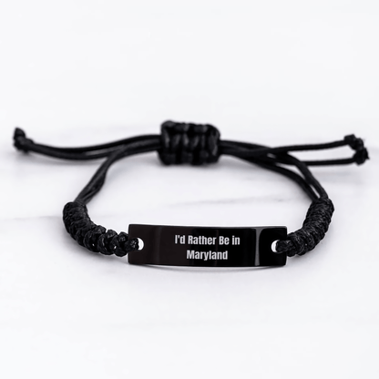 Maryland Gifts, 'I'd Rather Be In Maryland' Rope Bracelet for Graduation, Adjustable Black Stainless Steel with Interlaced Rope, Gifts from Family to Friends, Unique Gift Ideas for Men and Women - Victory Thru Vision 