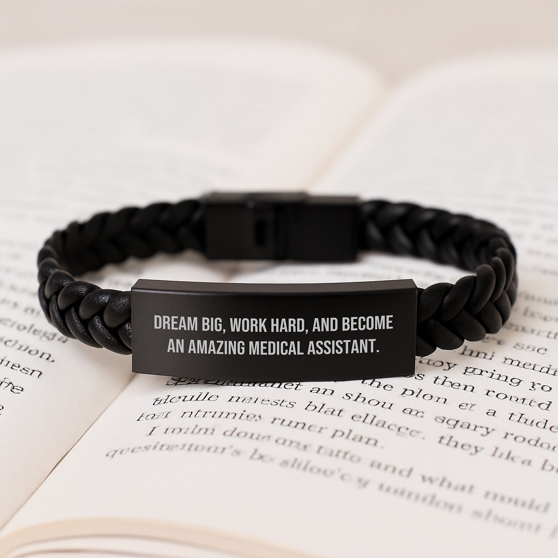 Medical Assistant Graduation Gifts from Family - Interlaced Leather Bracelet with 'Dream Big, Work Hard, And Become An Amazing Medical Assistant.' Quote - Victory Thru Vision