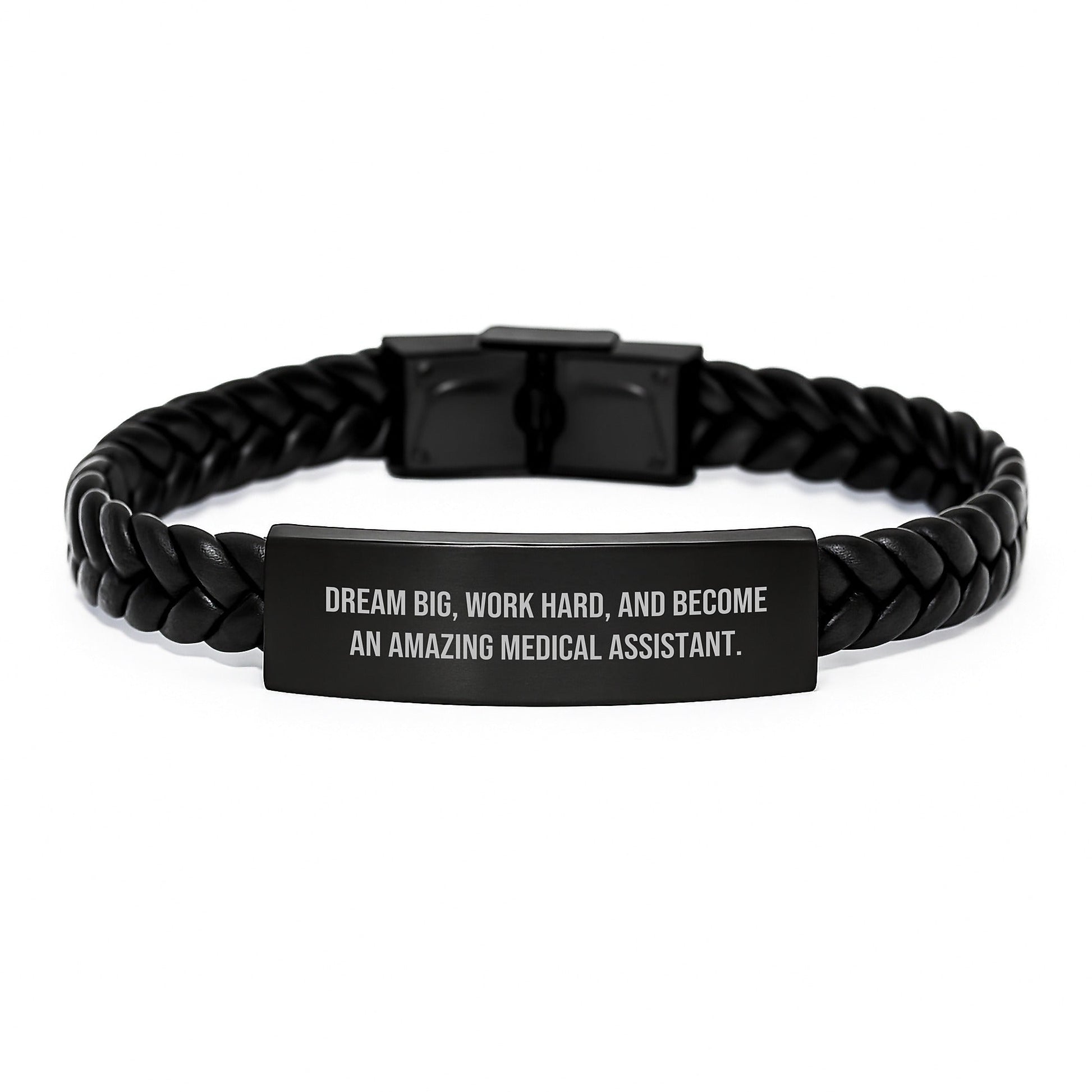 Medical Assistant Graduation Gifts from Family - Interlaced Leather Bracelet with 'Dream Big, Work Hard, And Become An Amazing Medical Assistant.' Quote - Victory Thru Vision