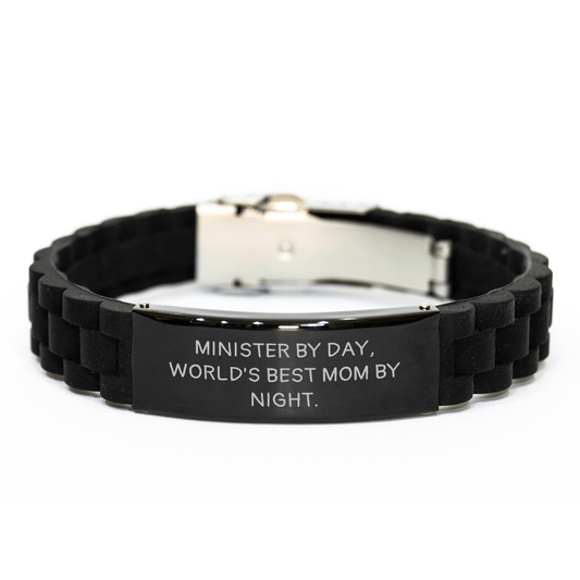 Minister Gifts, Funny Quote Glide lock Clasp Bracelet, Gifts from Men to Minister, Father's Day Unique Gifts, Minister By Day, World's Best Mom By Night. - Victory Thru Vision 