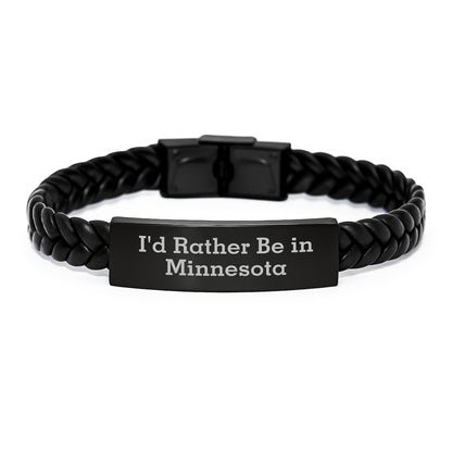 Minnesota Gifts, 'I'd Rather Be In Minnesota' Interlaced Leather Bracelet for Men, Unique Graduation Gifts from Family, Friends, Coworkers to Minnesota Lovers - Victory Thru Vision
