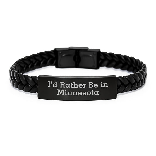 Minnesota Gifts, 'I'd Rather Be In Minnesota' Interlaced Leather Bracelet for Men, Unique Graduation Gifts from Family, Friends, Coworkers to Minnesota Lovers - Victory Thru Vision