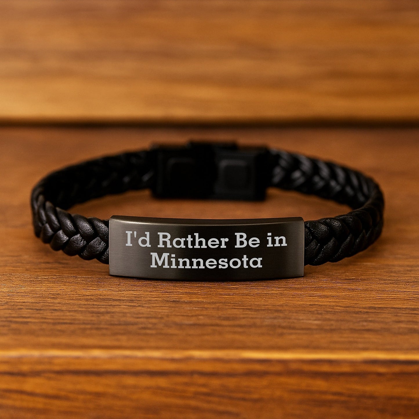 Minnesota Gifts, 'I'd Rather Be In Minnesota' Interlaced Leather Bracelet for Men, Unique Graduation Gifts from Family, Friends, Coworkers to Minnesota Lovers - Victory Thru Vision