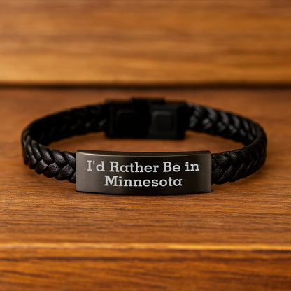 Minnesota Gifts, 'I'd Rather Be In Minnesota' Interlaced Leather Bracelet for Men, Unique Graduation Gifts from Family, Friends, Coworkers to Minnesota Lovers - Victory Thru Vision