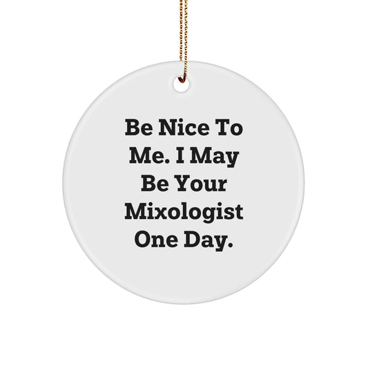 Mixologist Gifts from Friends, Be Nice To Me, Circle Ornament for Christmas - Victory Thru Vision