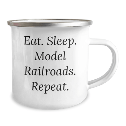 Model Railroads Enthusiast Gifts, Funny Camping Mug for Dad, Eat. Sleep. Model Railroads. Repeat. - Gifts from Men, for Model Railroads Lovers on Father's Day - Victory Thru Vision 