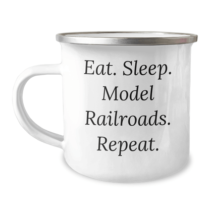 Model Railroads Enthusiast Gifts, Funny Camping Mug for Dad, Eat. Sleep. Model Railroads. Repeat. - Gifts from Men, for Model Railroads Lovers on Father's Day - Victory Thru Vision 