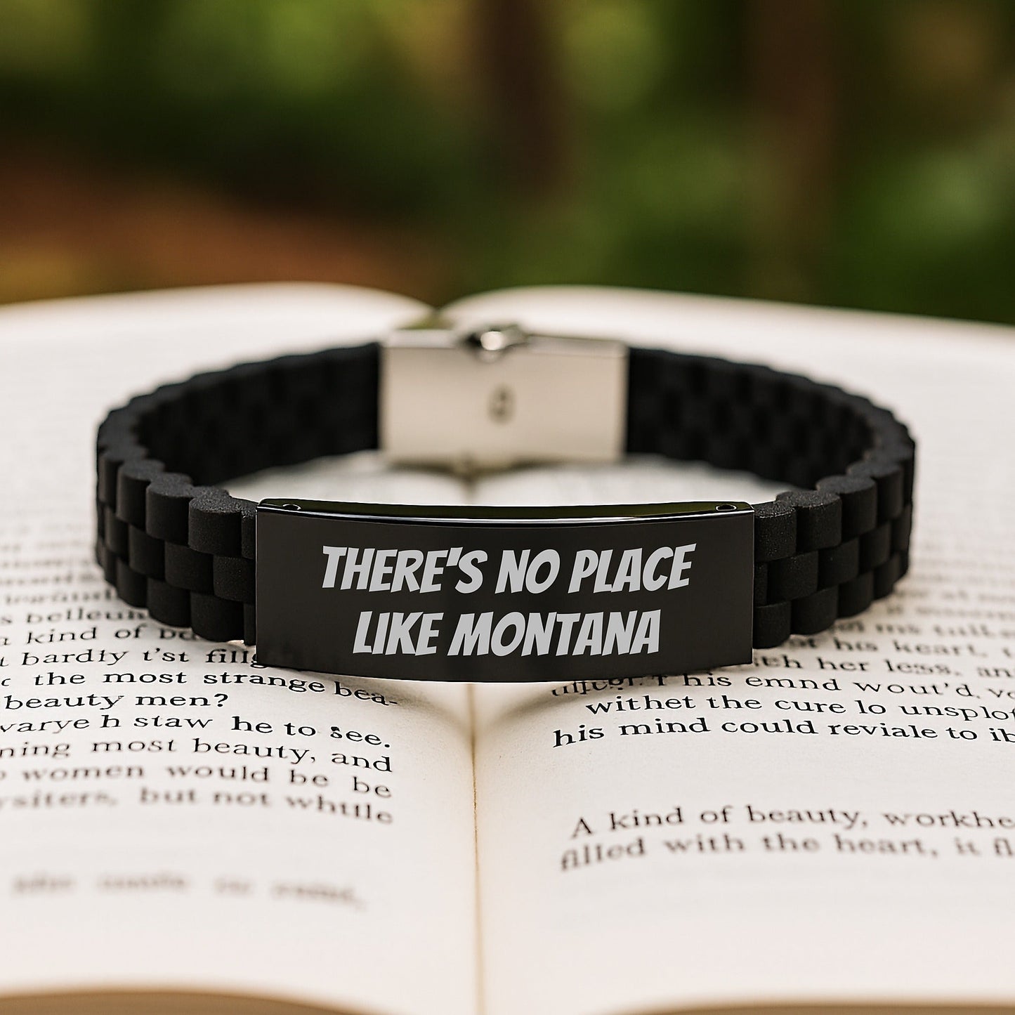 Montana Gifts from Friends - Inspirational Glide lock Clasp Birthday Jewelry, 'There's No Place Like Montana' Quote, Adjustable Black Silicone Stainless Steel Silver Clasp - Victory Thru Vision