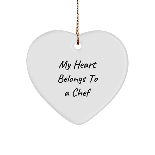 My Heart Belongs To A Chef - Funny Chef Gifts for Men, Women, Friends, or Family - Christmas Heart Ornament - Victory Thru Vision