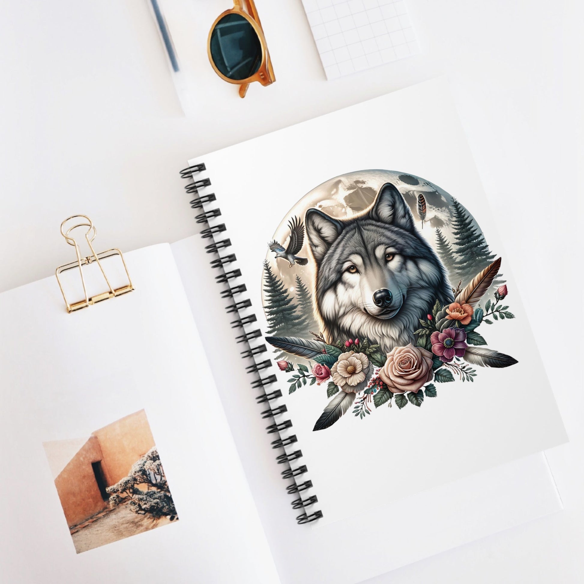 Native American Wolf Notebook, Wolves Lover, Journal, Sketchbook, Gift for Nature Enthusiast, Wildlife Stationery - Victory Thru Vision