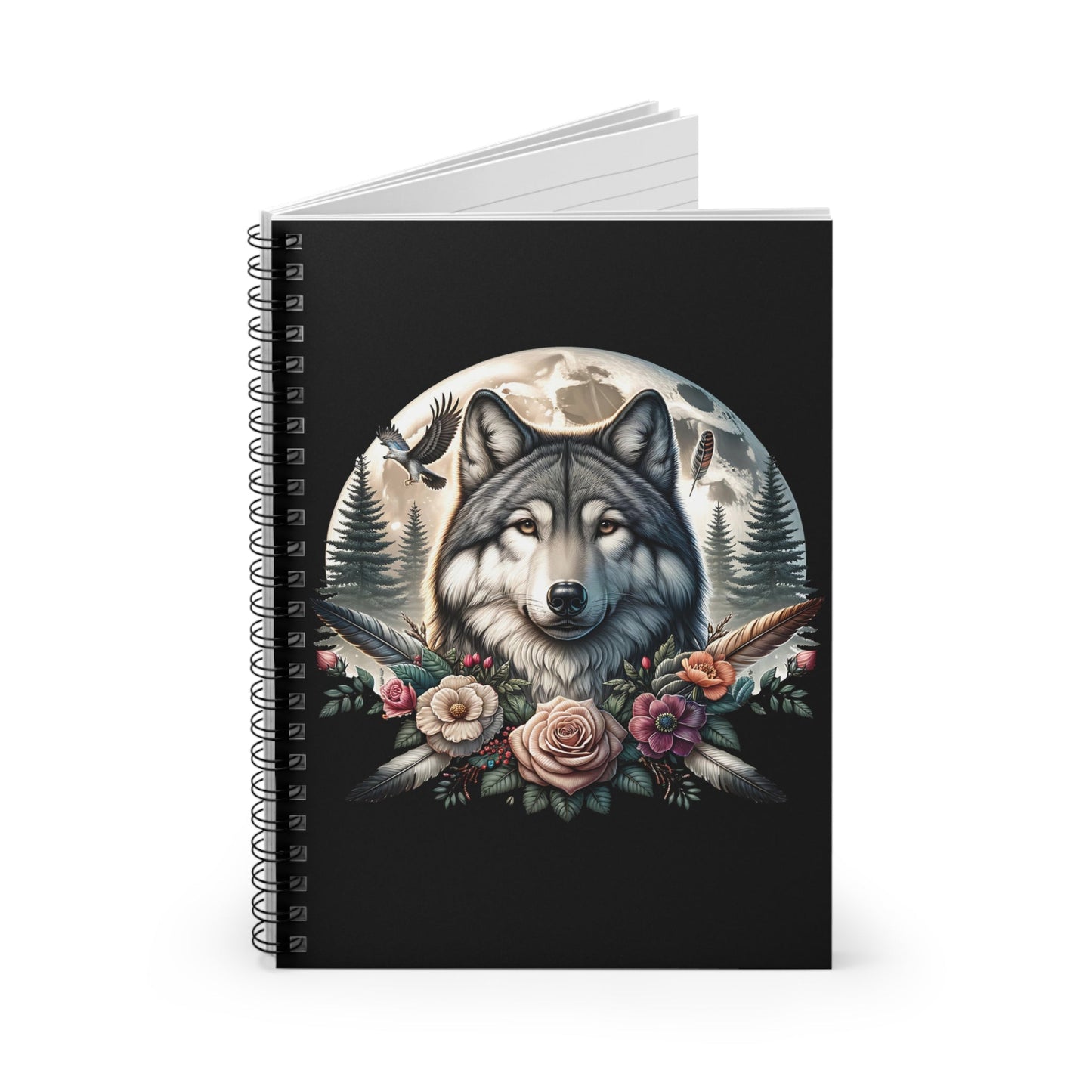 Native American Wolf Spiral Notebook, Wolves Lover. Ruled Line Journal, Gift for Writers, Animal Art Stationery, Wildlife - Victory Thru Vision