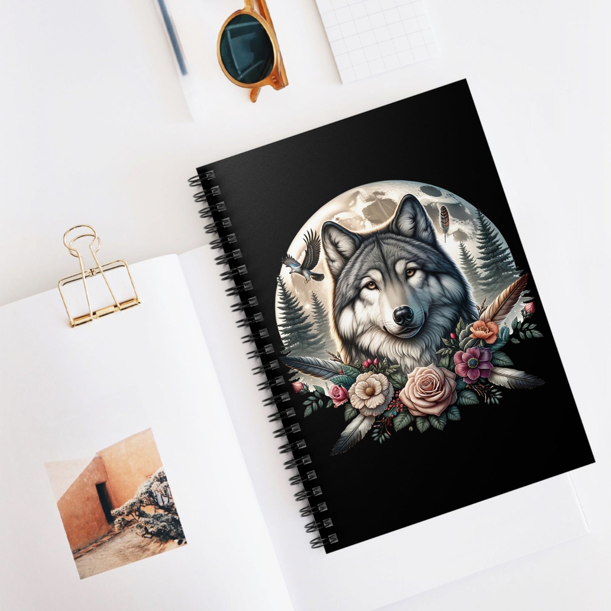 Native American Wolf Spiral Notebook, Wolves Lover. Ruled Line Journal, Gift for Writers, Animal Art Stationery, Wildlife - Victory Thru Vision