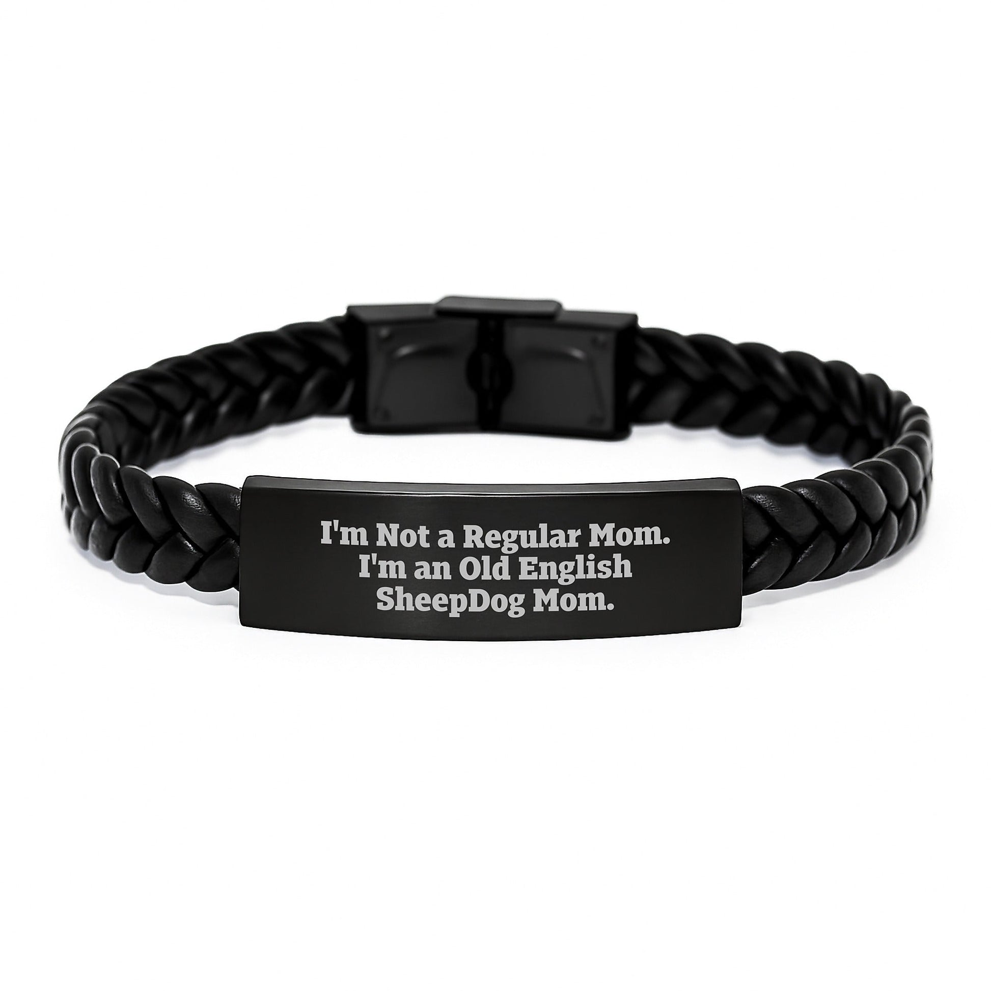 Old English Sheepdog Mom Interlaced Leather Bracelet, Funny Quote Gifts from Mom to Graduating Old English Sheepdog Lover - Victory Thru Vision