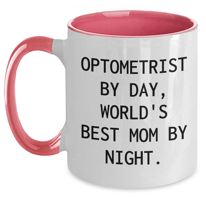 Optometrist Humor Gifts for Men, Two Tone Coffee Mug for Father's Day, 'Optometrist By Day, World's Best Mom By Night' Quote, Gifts from Family, Gifts for Optometrist - Victory Thru Vision 