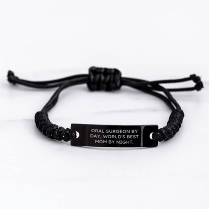Oral Surgeon Gifts by Day, World's Best Dad by Night - Father's Day Unique Rope Bracelet for Men, Engraved with Black Stainless Steel, Adjustable 3.34-9.84 inches, Gift for Dad - Victory Thru Vision 