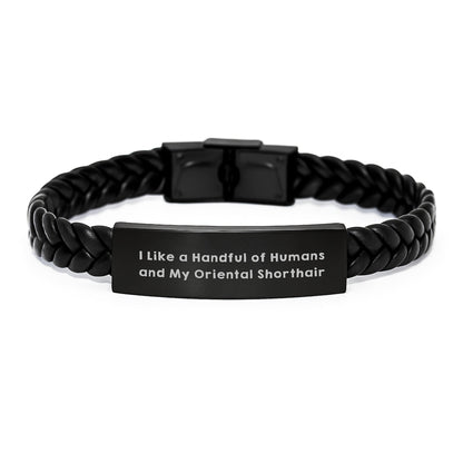Oriental Shorthair Cat Lovers Funny Gifts from Family for Men Friends Graduation Unique Interlaced Leather Bracelet - Victory Thru Vision