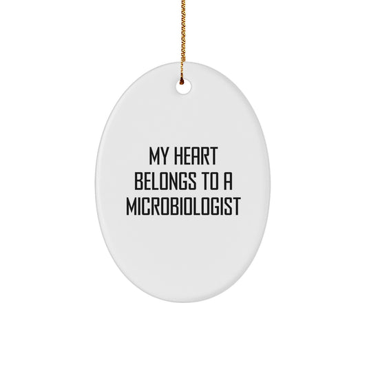 Funny Microbiologist Christmas Unique Gifts from Family to Friends - 'My Heart Belongs To A Microbiologist' Oval Ornament - Image 1