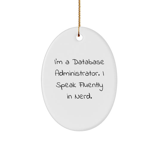 Funny Quote Oval Ornament for Database Administrator Gifts from Friends, Christmas Unique Gifts for Him - Image 1