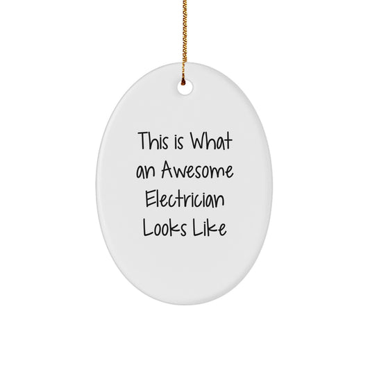 Funny Electrician Gifts, Oval Ornament, This Is What An Awesome Electrician Looks Like, Christmas Unique Gifts from Friends for Electrician, Oval Shaped - Image 1