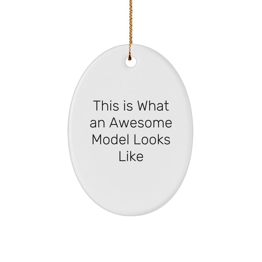 Funny Model Gifts for Him, Model Oval Ornament with 'This Is What An Awesome Model Looks Like' Quote, Christmas Unique Gifts from Friends to Family - Image 1