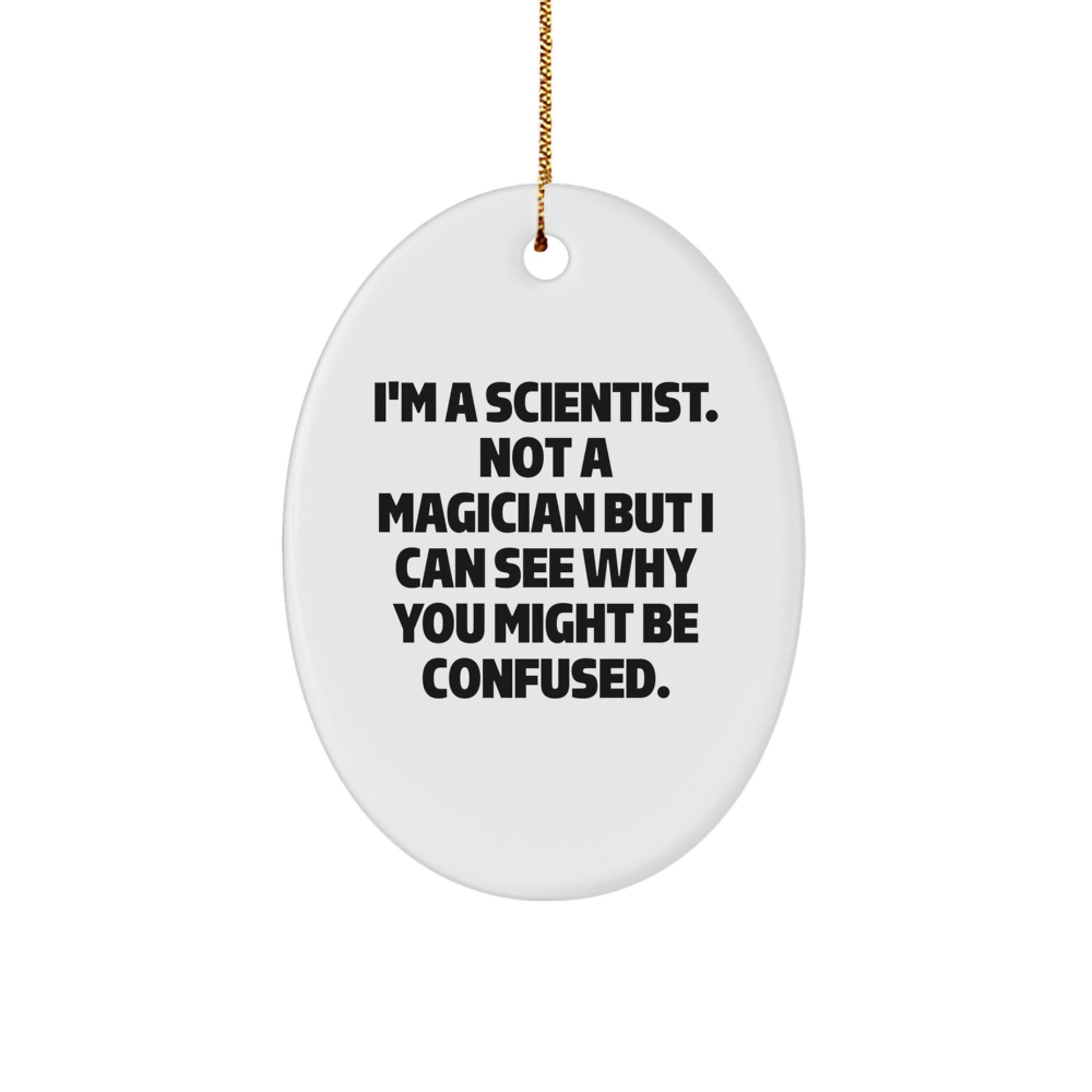 Funny Scientist Gifts for Men, Christmas Unique Oval Ornament, I'm A Scientist, Not A Magician Gifts from Friends, Colleagues, Family - Image 1