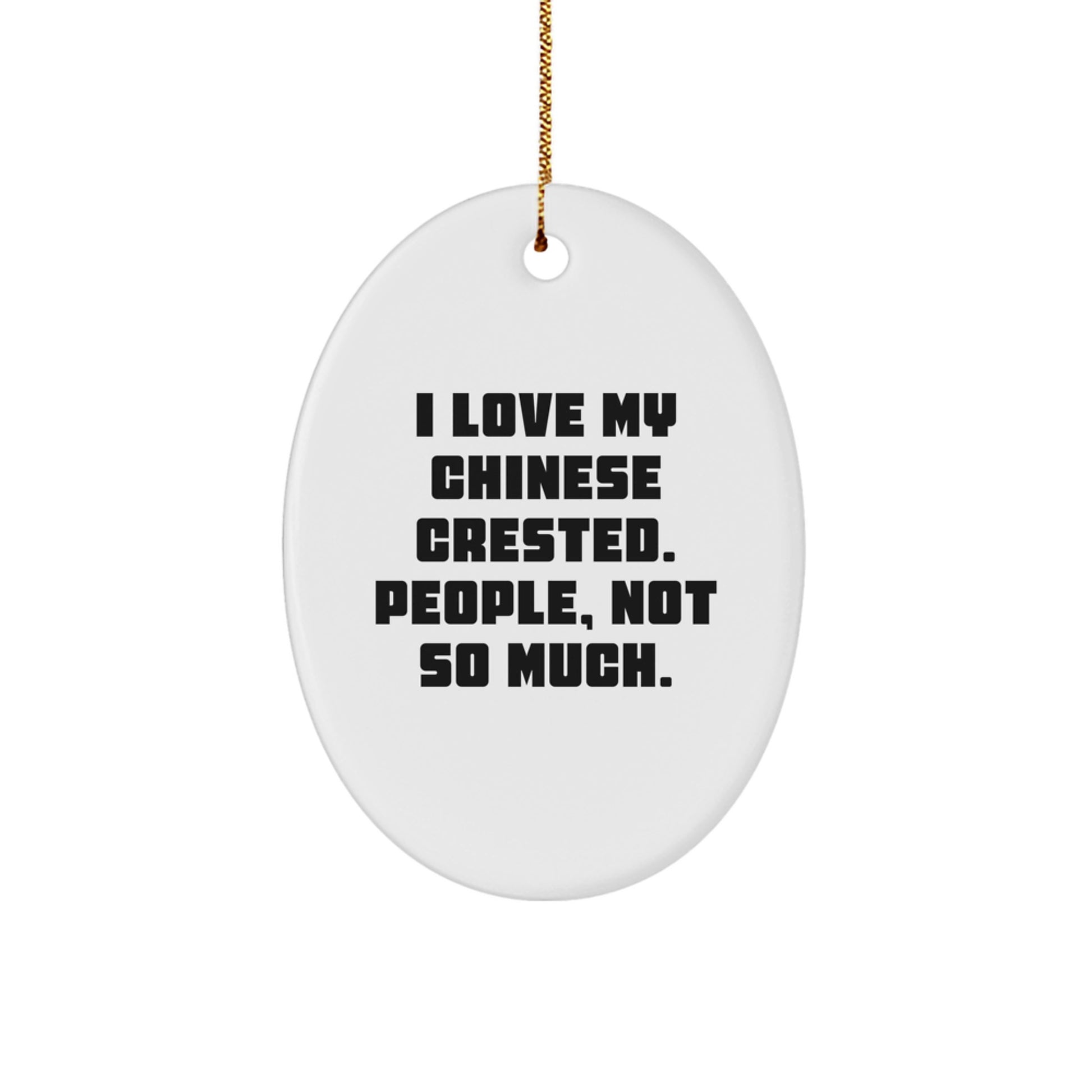 Funny Chinese Crested Dog Oval Ornament for Christmas Unique Gifts from Friends to Family - Image 1