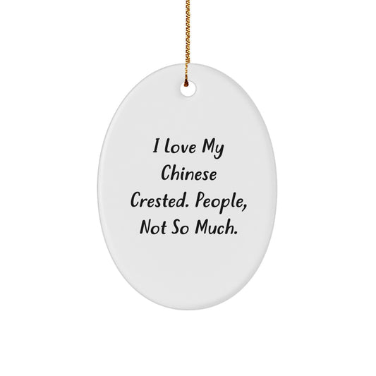 Funny Chinese Crested Dog Oval Ornament, Gifts from Family for Chinese Crested Dog, Christmas Unique Gifts with Gold Cord - Image 1