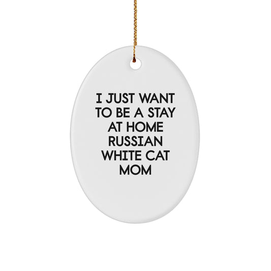 Russian White Cat Mom Christmas Oval Ornament, Funny Quote Gifts for Cat Lovers, Unique Russian White Cat Mom Decorations, Oval Ornament Gifts from Friends and Family - Image 1