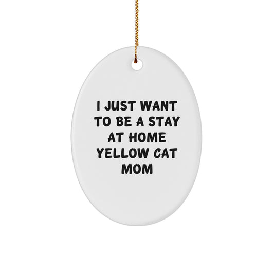 Yellow Cat Mom Funny Oval Ornament Gifts from Friends for Christmas - Image 1