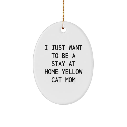 Yellow Cat Mom Oval Ornament Gifts from Men to Women Friends Coworkers Family - Funny Christmas Decor - Image 1