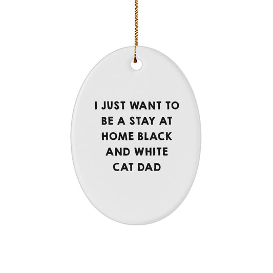 Funny Black and White Cat Dad Gifts from Men to Family for Christmas Unique Oval Ornament - Image 1