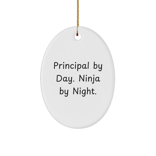 Funny Principal Gifts by Day, Ninja Gifts for Men, Oval Ornament Christmas Unique Gifts, Gifts from Dad, Gifts for Principal Men - Image 1