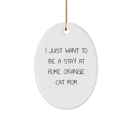 Orange Cat Christmas Oval Ornament, Funny Gift for Orange Cat Mom, Gifts from Friends to Family - Image 1