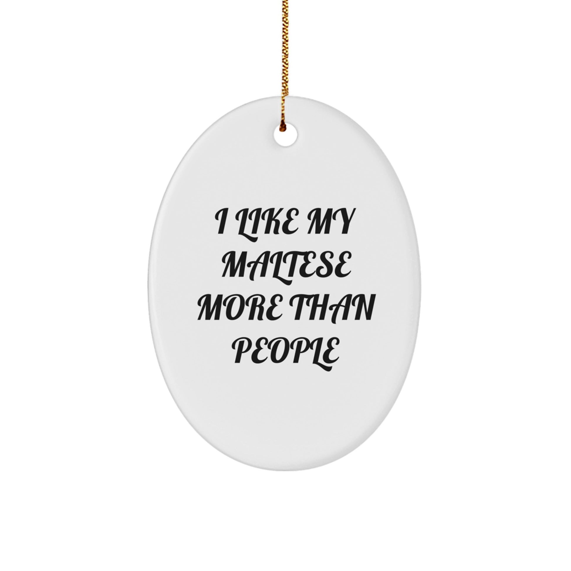 Maltese Dog Lovers Gifts from Family, Unique Oval Ornament, I Like My Maltese More Than People, Christmas Memorable Present - Image 1