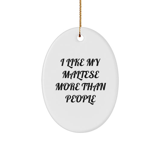Maltese Dog Lovers Gifts from Family, Unique Oval Ornament, I Like My Maltese More Than People, Christmas Memorable Present - Image 1