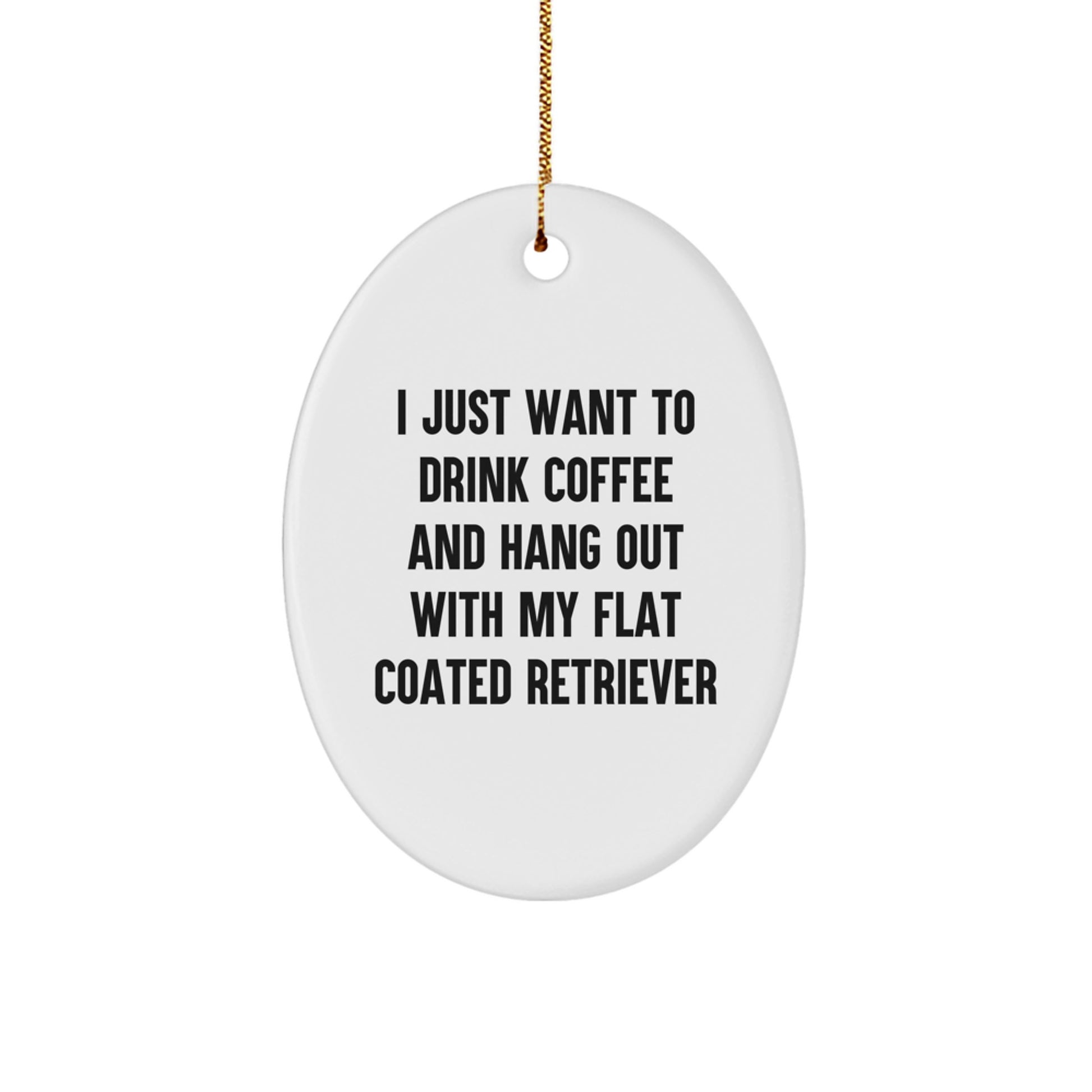 Funny Flat Coated Retriever Dog Gifts for Friends, Oval Ornament with I Just Want To Drink Coffee And Hang Out With My Flat Coated Retriever Quote, Perfect Christmas Unique Gifts from Family - Image 1