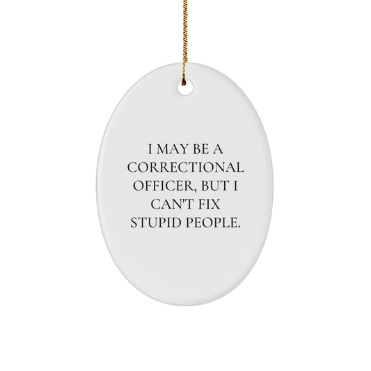 Funny Correctional Officer Oval Ornament Gifts from Family for Men, Women, Coworkers - 'I May Be A Correctional Officer, But I Can't Fix Stupid People.' - Image 1