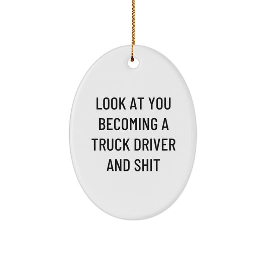 Funny Truck Driver Oval Ornament Gifts from Friends for Men on Christmas Day - Image 1
