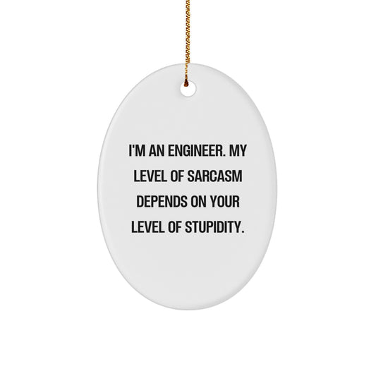 Funny Engineer Gifts for Him, Oval Ornament with Sarcasm Quote, Christmas Unique Presents from Friends to Family - Image 1