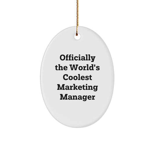 Funny Marketing Manager Christmas Unique Gifts from Coworkers for the Officially World's Coolest Oval Ornament, Unique Holiday Decorations - Image 1