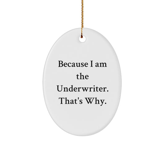 Funny Underwriter Gifts from Men - Oval Ornament 'Because I Am The Underwriter. That's Why.' for Christmas Unique Gifts for Underwriter Friends - Image 1