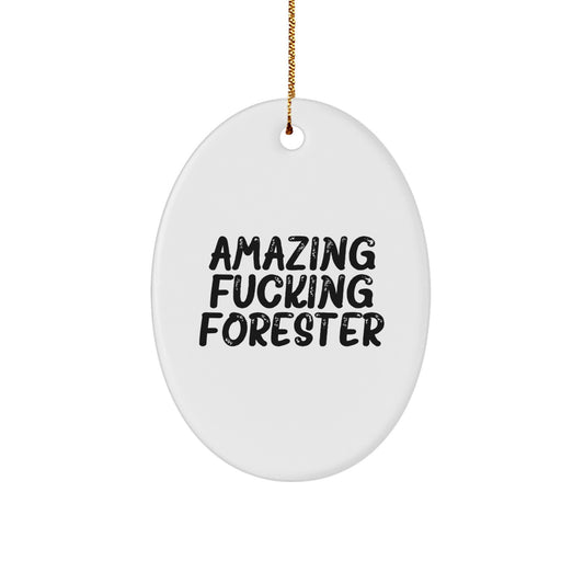 Funny Forester Oval Ornament Gifts from Friends for Christmas, Amazing F--king Forester Quote, Oval Shaped Ornament Forester - Image 1