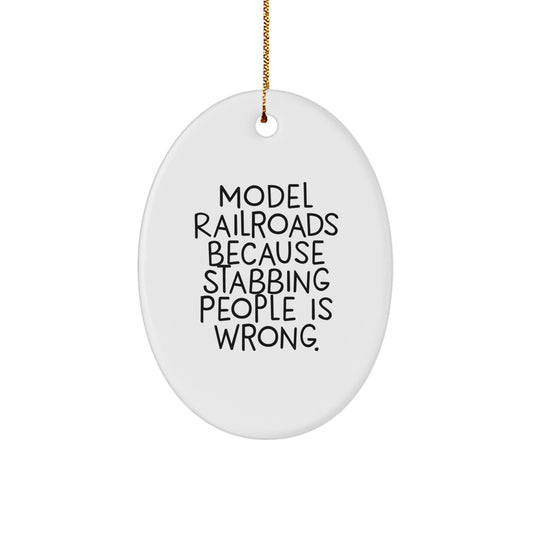 Funny Model Railroads Oval Ornament Gifts for Men from Friends, Unique Christmas Memorable Presents for Train Enthusiasts with a Twist, Oval Ornament, Model Railroads Gifts from Family - Image 1
