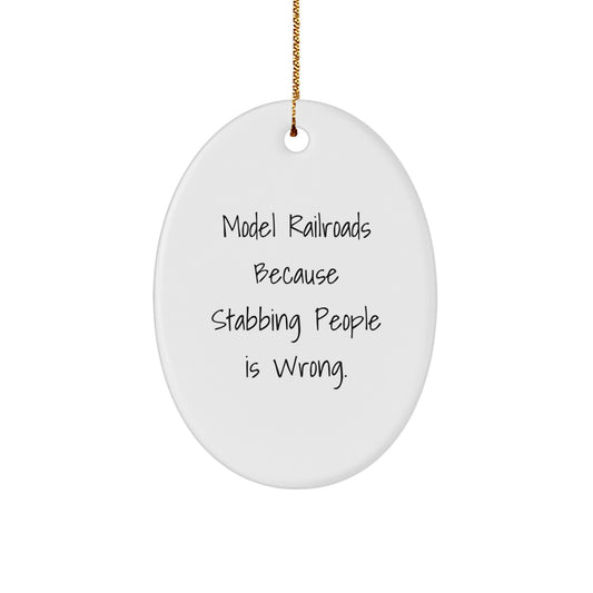 Funny Model Railroads Gifts for Men, Oval Ornament Christmas Unique Gifts from Friends to Family - Image 1
