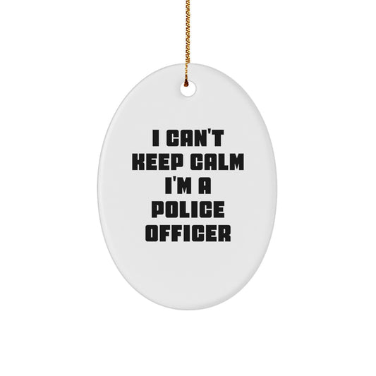 Gifts from Family and Friends for Police Officer Men Christmas Unique Ornament - I 'Can't Keep Calm I'm A Police Officer' Funny Oval Enamel Metal Shape for Wall Decor - Image 1