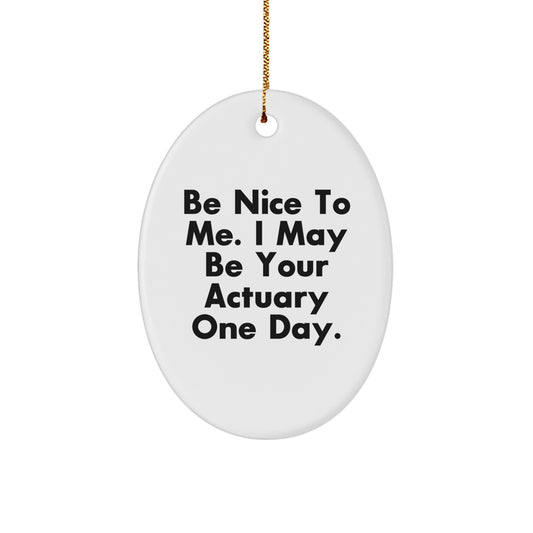 Funny Actuary Gifts from Friends for Actuary Men - Oval Ornament Be Nice To Me Quote, Christmas Unique Gifts - Image 1