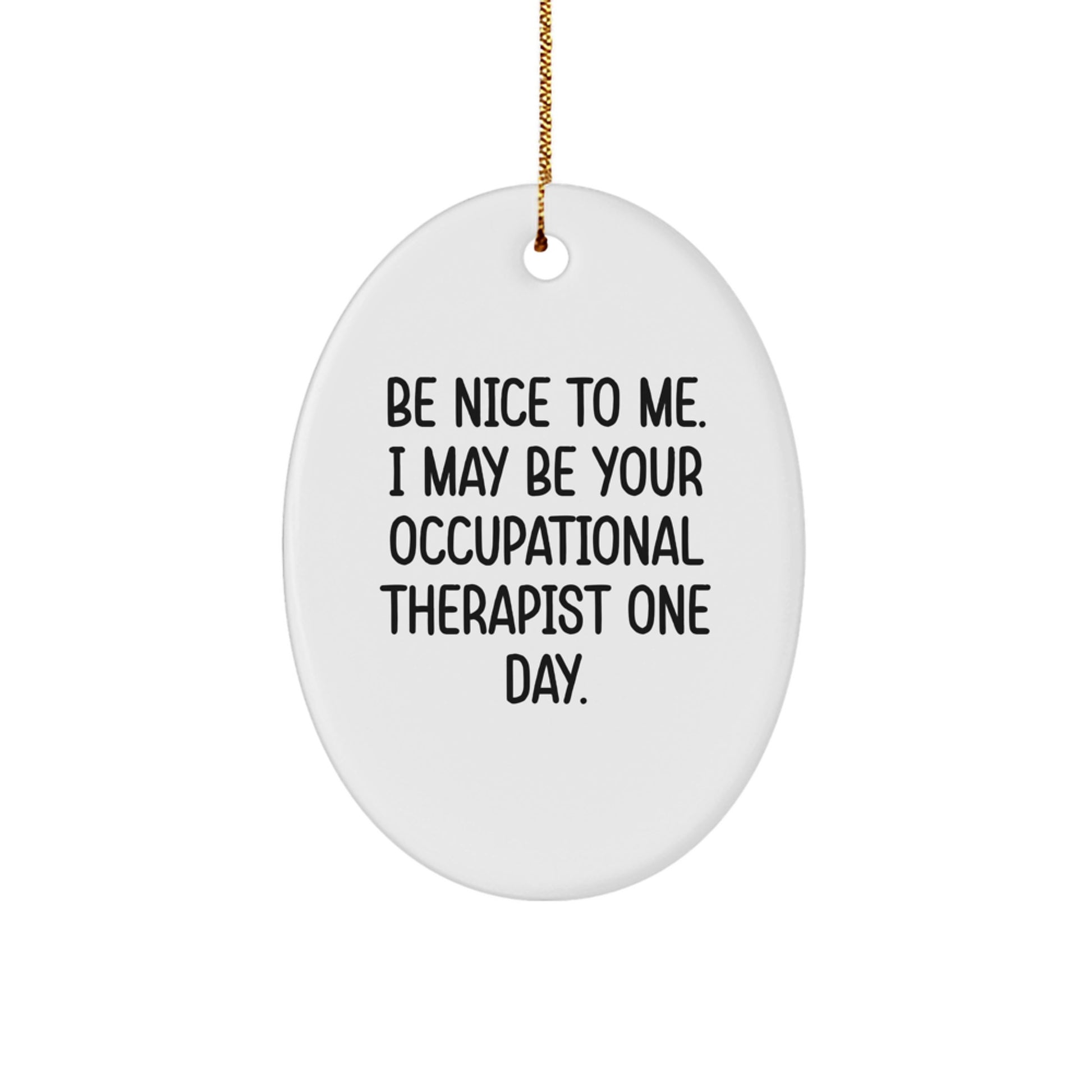 Funny Occupational Therapist Gifts from Friends to Occupational Therapist Christmas Unique Oval Ornaments - Be Nice To Me I May Be Your Occupational Therapist One Day. - Image 1