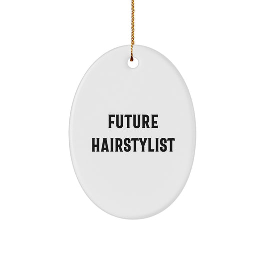 Funny Future Hairstylist Oval Ornament, Gifts from Friends or Family to Hairstylists, Unique Christmas Decorations - Image 1